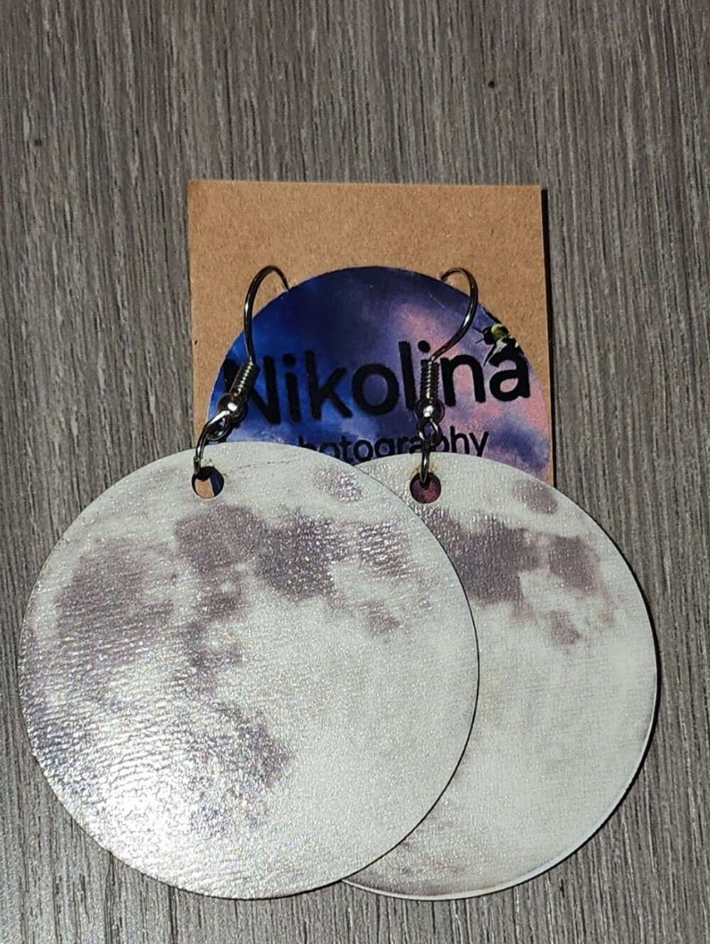 Nikolina Photography Moon Print Round Dangle Earrings